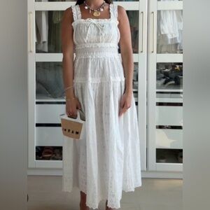 NWT White Eyelet Maxi Dress with Smocked Bodice
